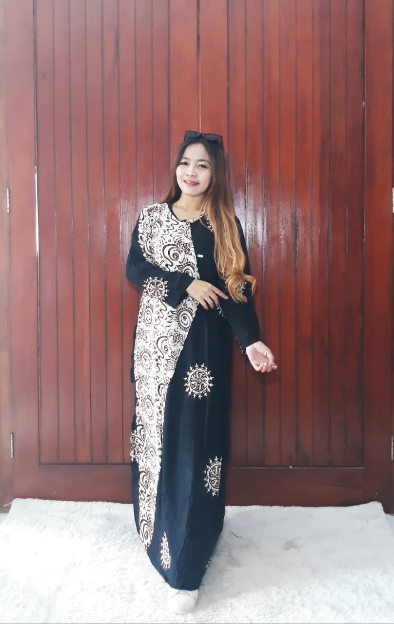 Long Dress Batik Hitam Panjang Bahan Rayon