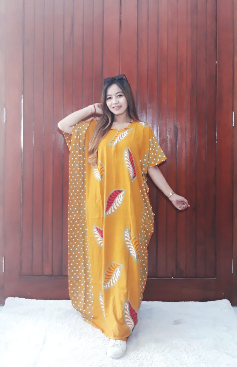 Long Dress Batik Lengan Pendek Warna Cendana