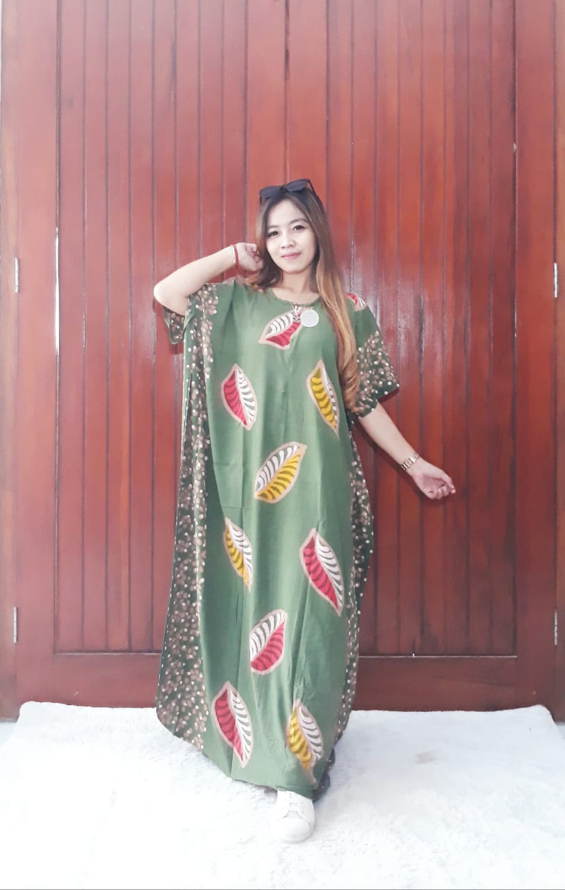 Long Dress Batik Lengan Pendek Warna Cendana