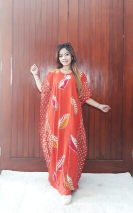 Long Dress Batik Lengan Pendek Warna Cendana