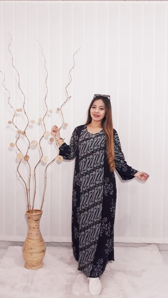 Long Dress Batik Oblong Lengan Panjang Rayon