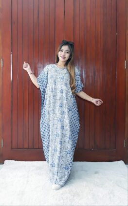 Long Dress Lowo Lengan Pendek Biru Muda