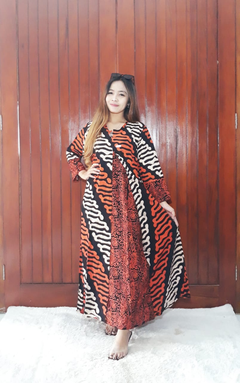 Long Maxi Dress Cardigan Panjang Batik Parang