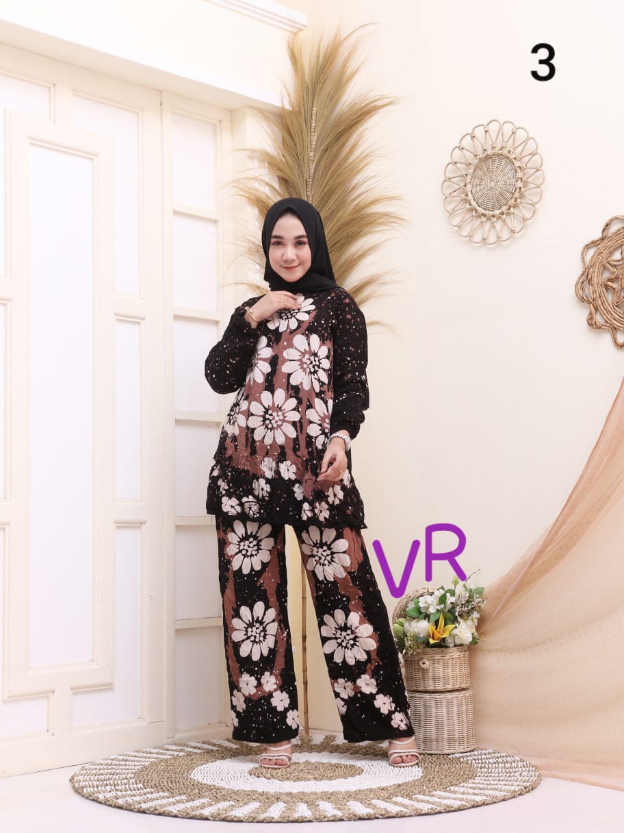 One Set Setelan Batik Panjang Motif Ciprat Floral