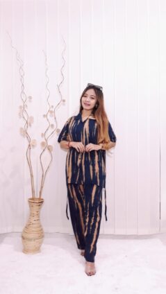 Piyama Batik Jumputan Wanita Panjang Lengan Pendek