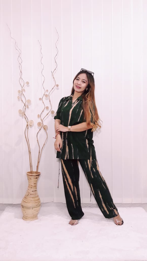 Piyama Batik Jumputan Wanita Panjang Lengan Pendek