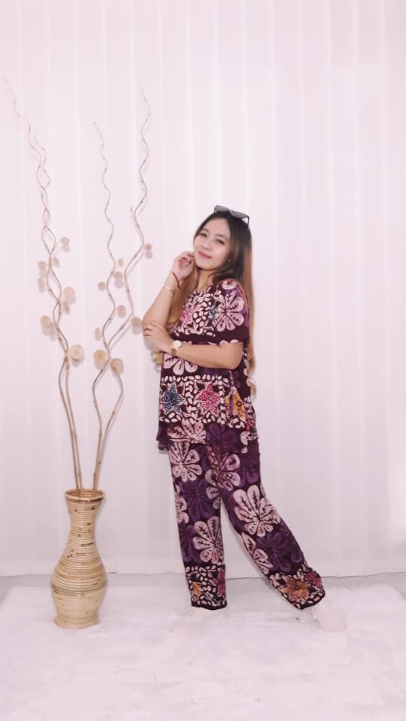 Setelan Celana Panjang Batik Coletan Rayon Santung