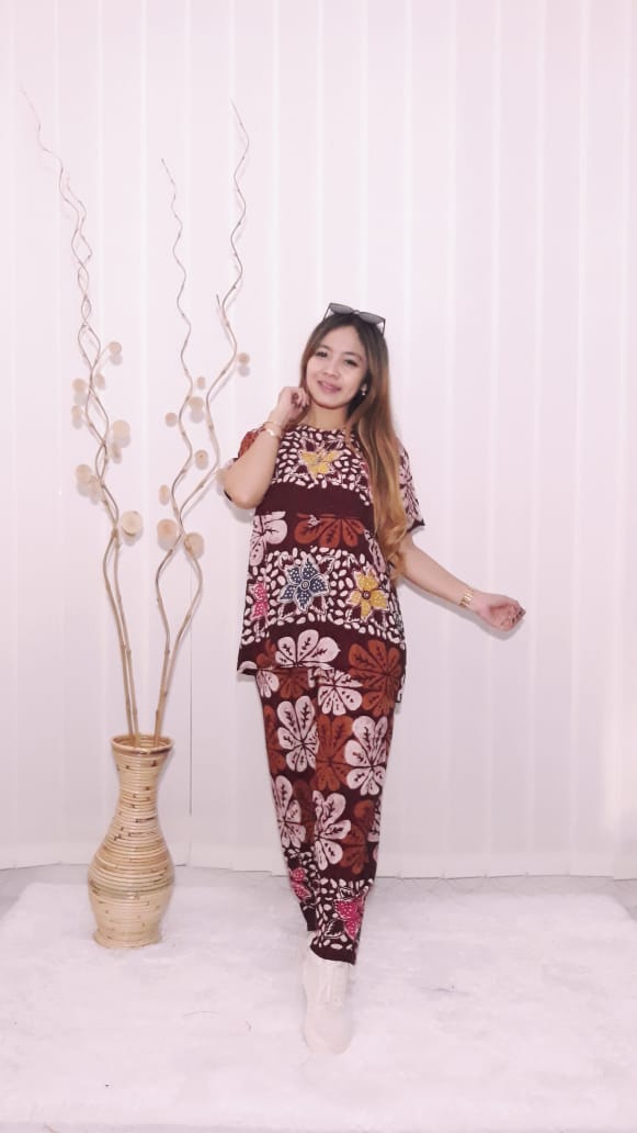 Setelan Celana Panjang Batik Coletan Rayon Santung