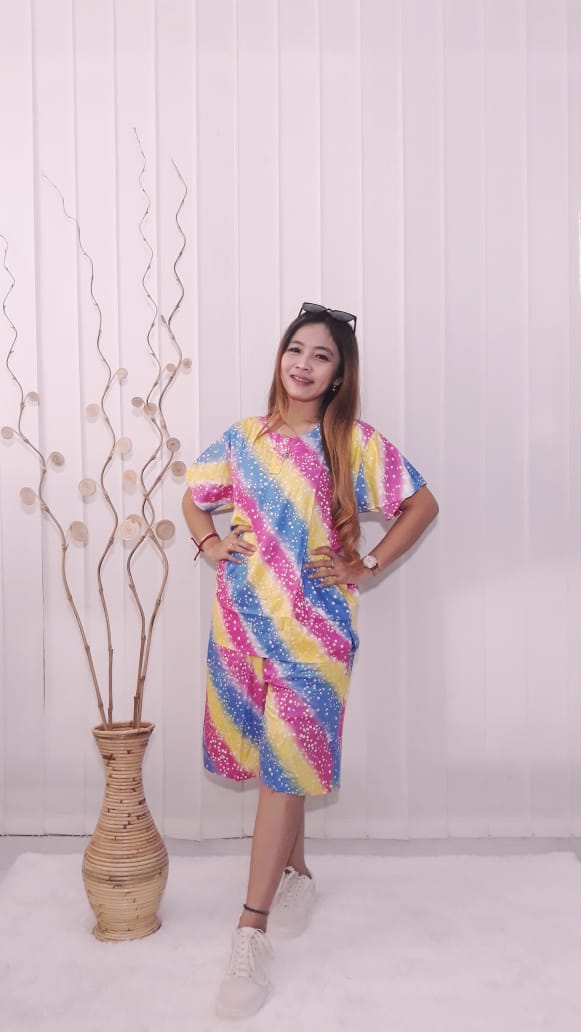 Setelan Pendek Batik Pelangi Murah Rayon Adem