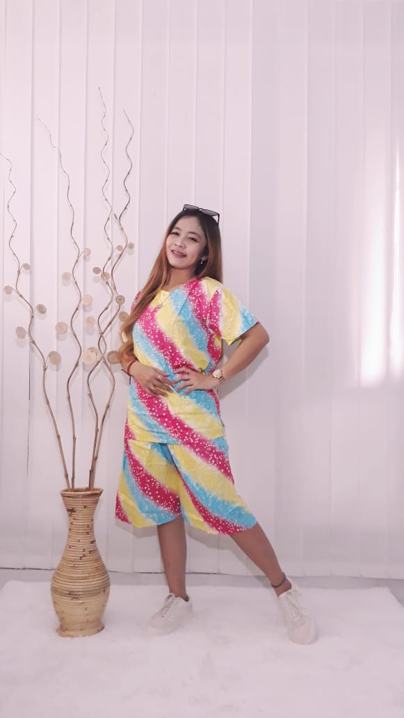 Setelan Pendek Batik Pelangi Murah Rayon Adem