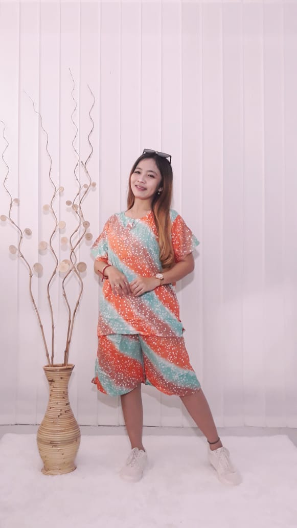 Setelan Pendek Batik Pelangi Murah Rayon Adem
