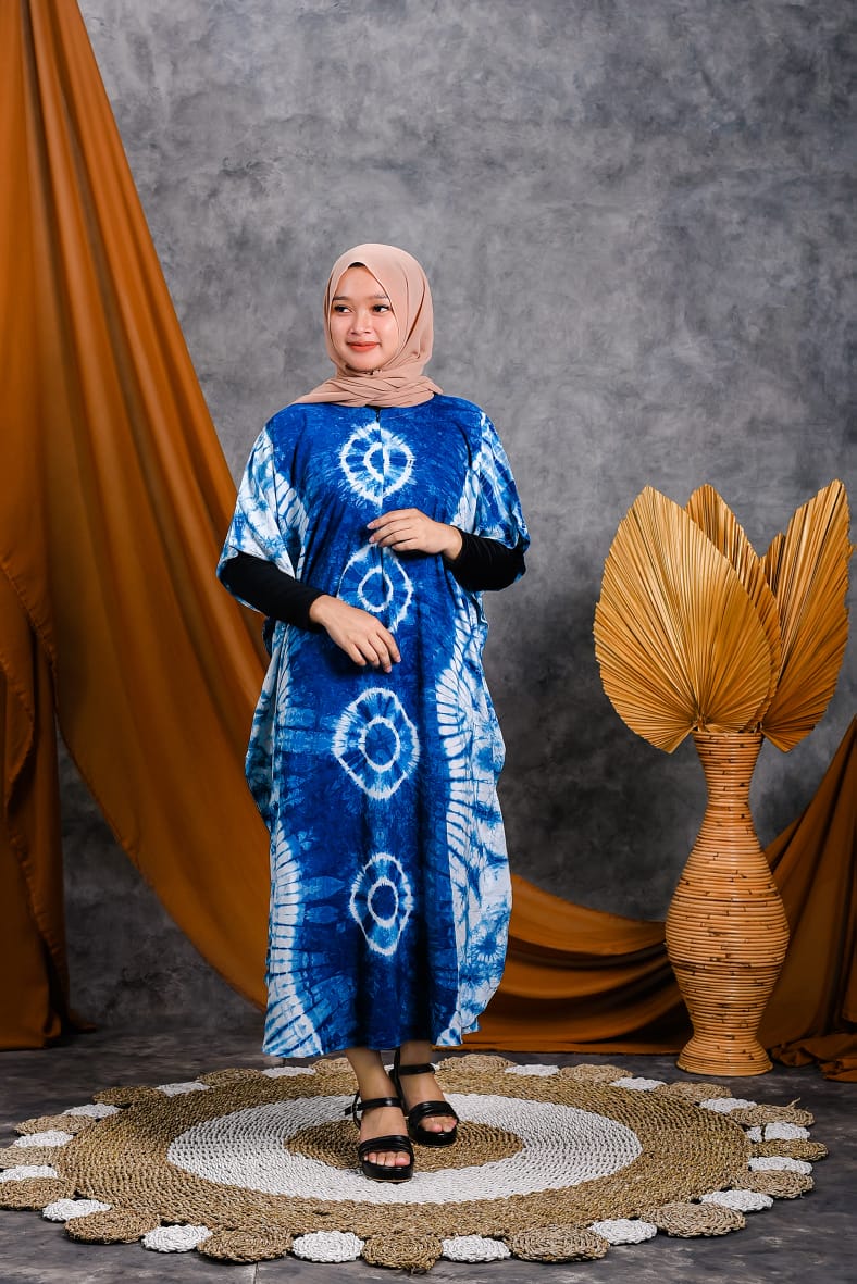 Baju Daster Batik Biru Indigo Tie Dye Lengan Pendek
