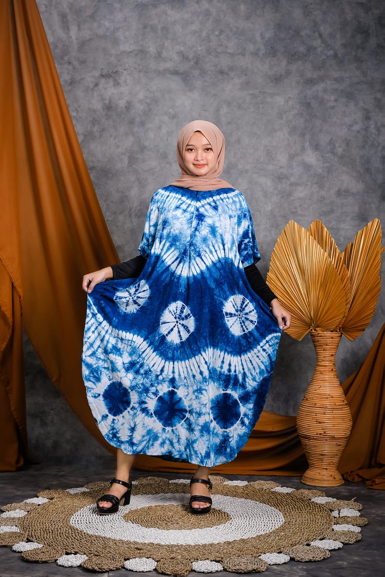 Baju Daster Batik Biru Indigo Tie Dye Lengan Pendek