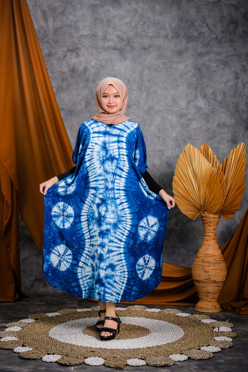 Baju Daster Batik Biru Indigo Tie Dye Lengan Pendek
