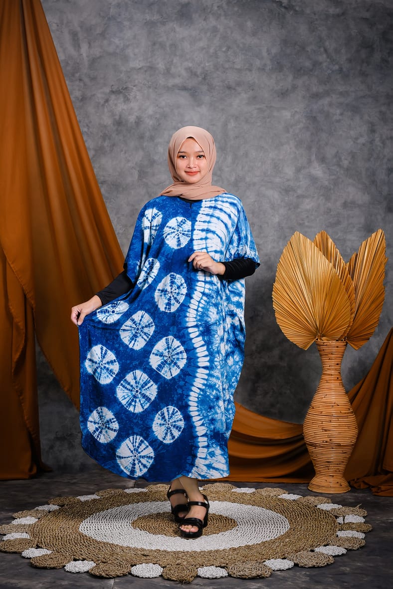 Baju Daster Batik Biru Indigo Tie Dye Lengan Pendek