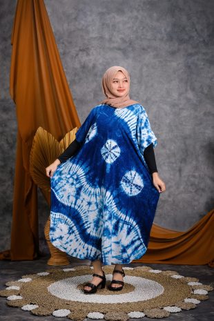Baju Daster Batik Biru Indigo Tie Dye Lengan Pendek
