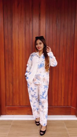 Baju Setelan Batik Tie Dye Panjang Rayon Putih