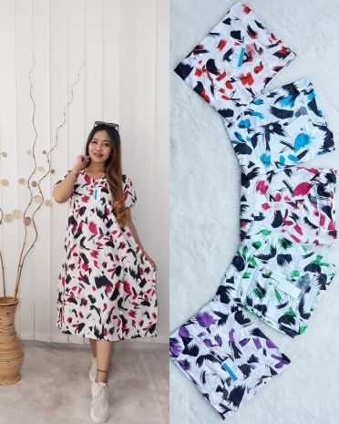 Daster Semi Payung Pendek Santung Rayon Printing