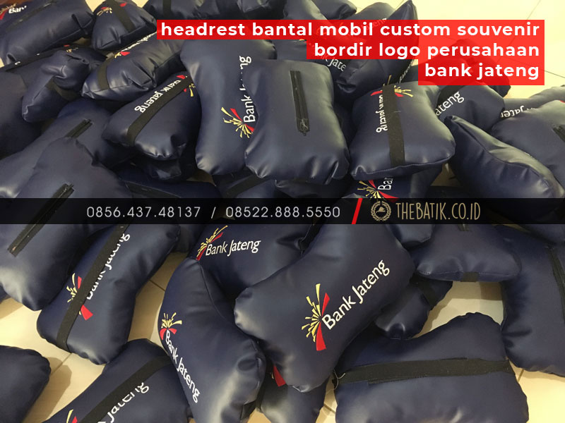 Headrest Bantal Mobil Custom Souvenir Bordir Logo Perusahaan - BANK JATENG