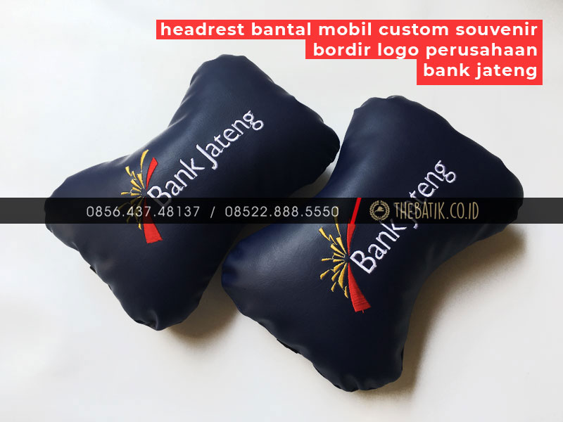 Headrest Bantal Mobil Custom Souvenir Bordir Logo Perusahaan - BANK JATENG