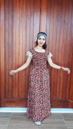 Long Dress Pendek Renda Motif Leopard Rayon
