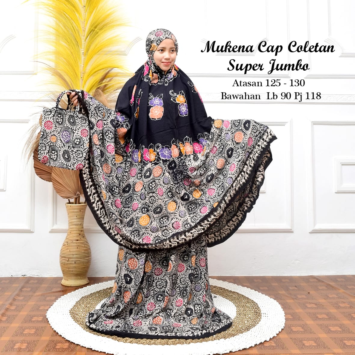 Hampers Mukena Batik Hitam Jumbo Coletan Bahan Rayon Super