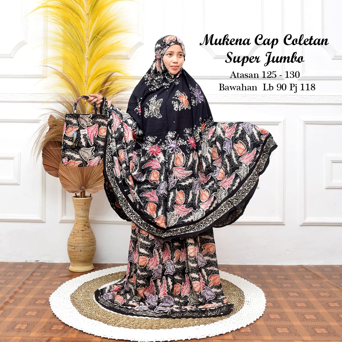 Hampers Mukena Batik Hitam Jumbo Coletan Bahan Rayon Super