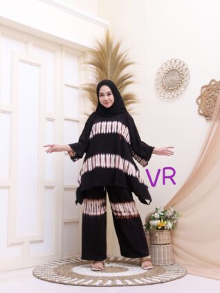 One Set Batik Tie Dye Hitam Jumputan Model Sayap Oblong