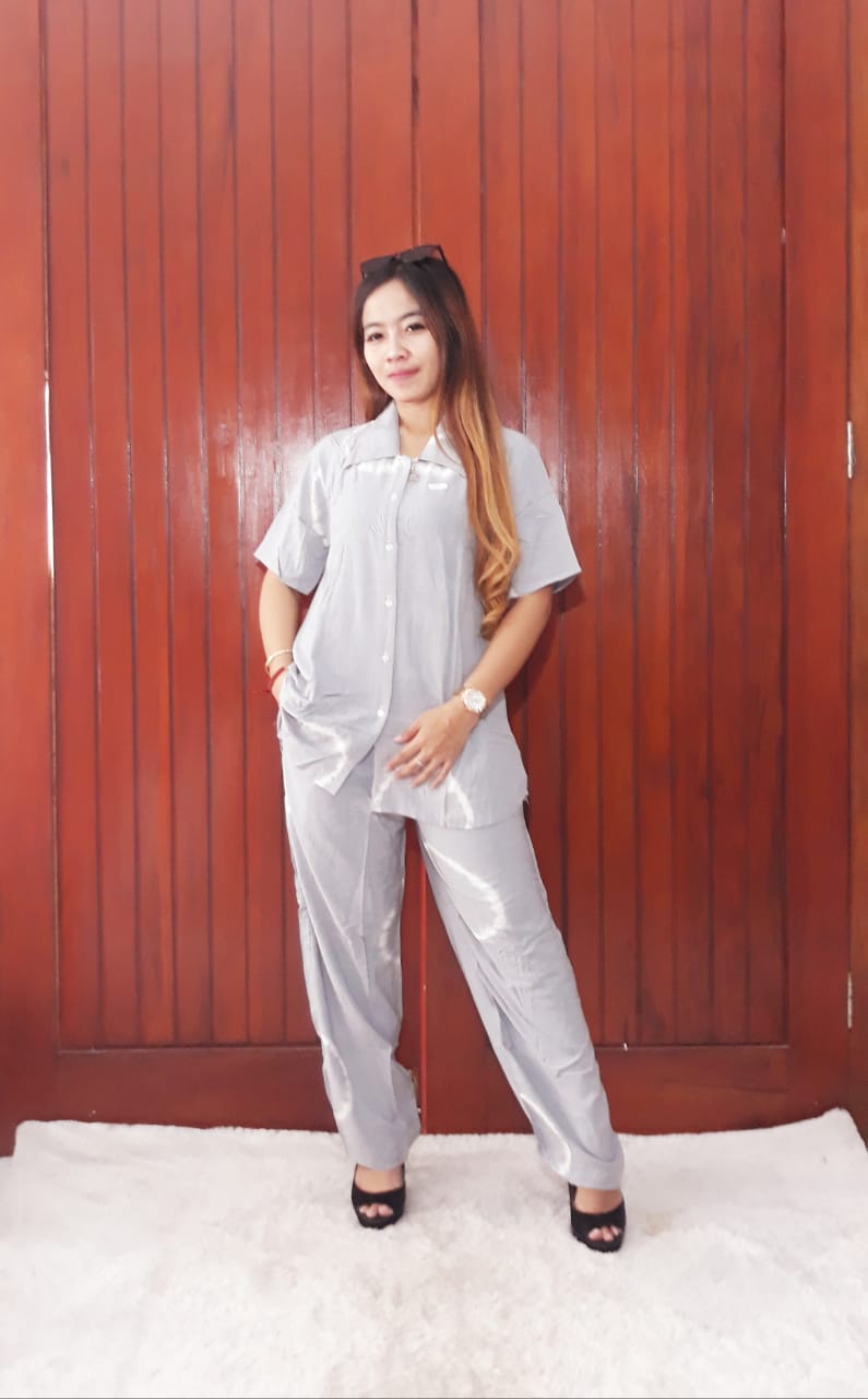 One Set Jumputan Polos Pendek Celana Rayon Panjang
