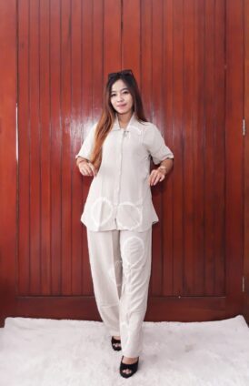 One Set Jumputan Polos Pendek Celana Rayon Panjang