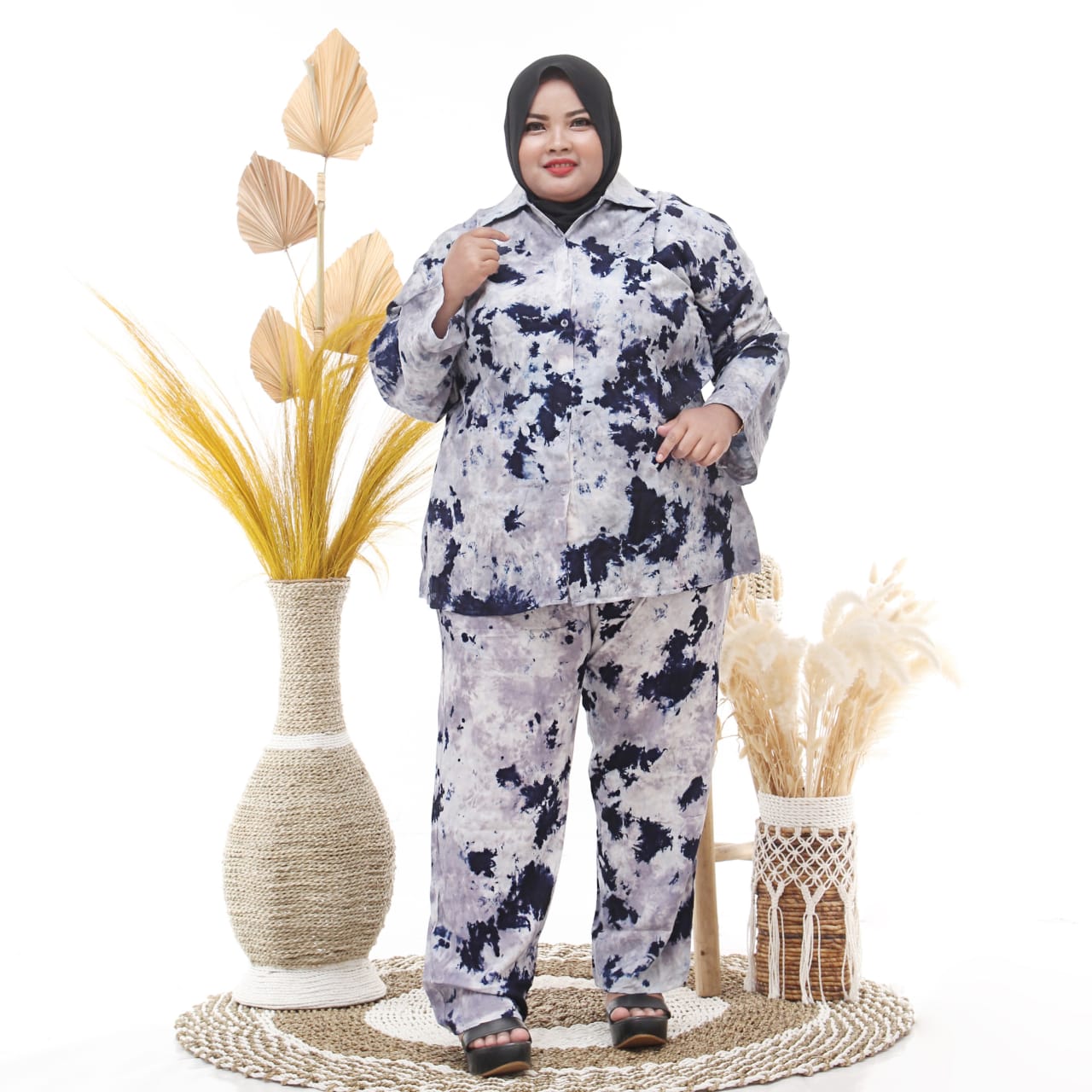 One Set Baju Setelan Batik Jumputan Tie Dye Jumbo Big Plus Size