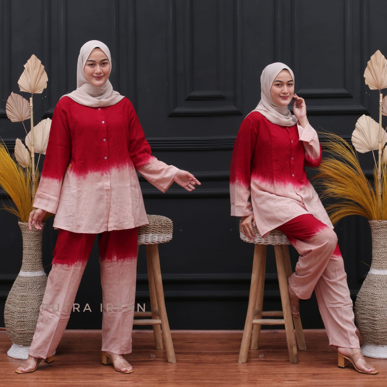 One Set Tie Dye Gradasi Oblong Bahan Rayon Super