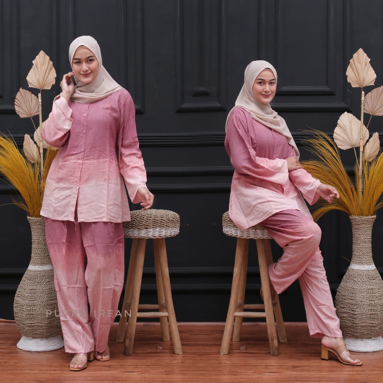 One Set Tie Dye Gradasi Oblong Bahan Rayon Super