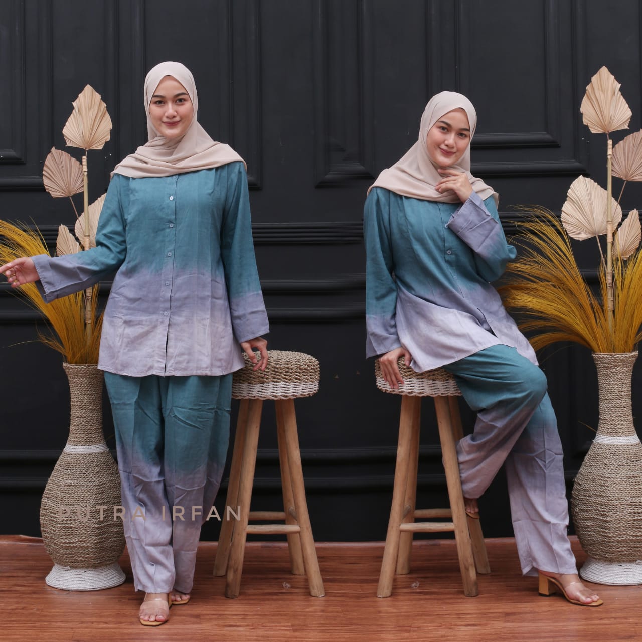 One Set Tie Dye Gradasi Oblong Bahan Rayon Super