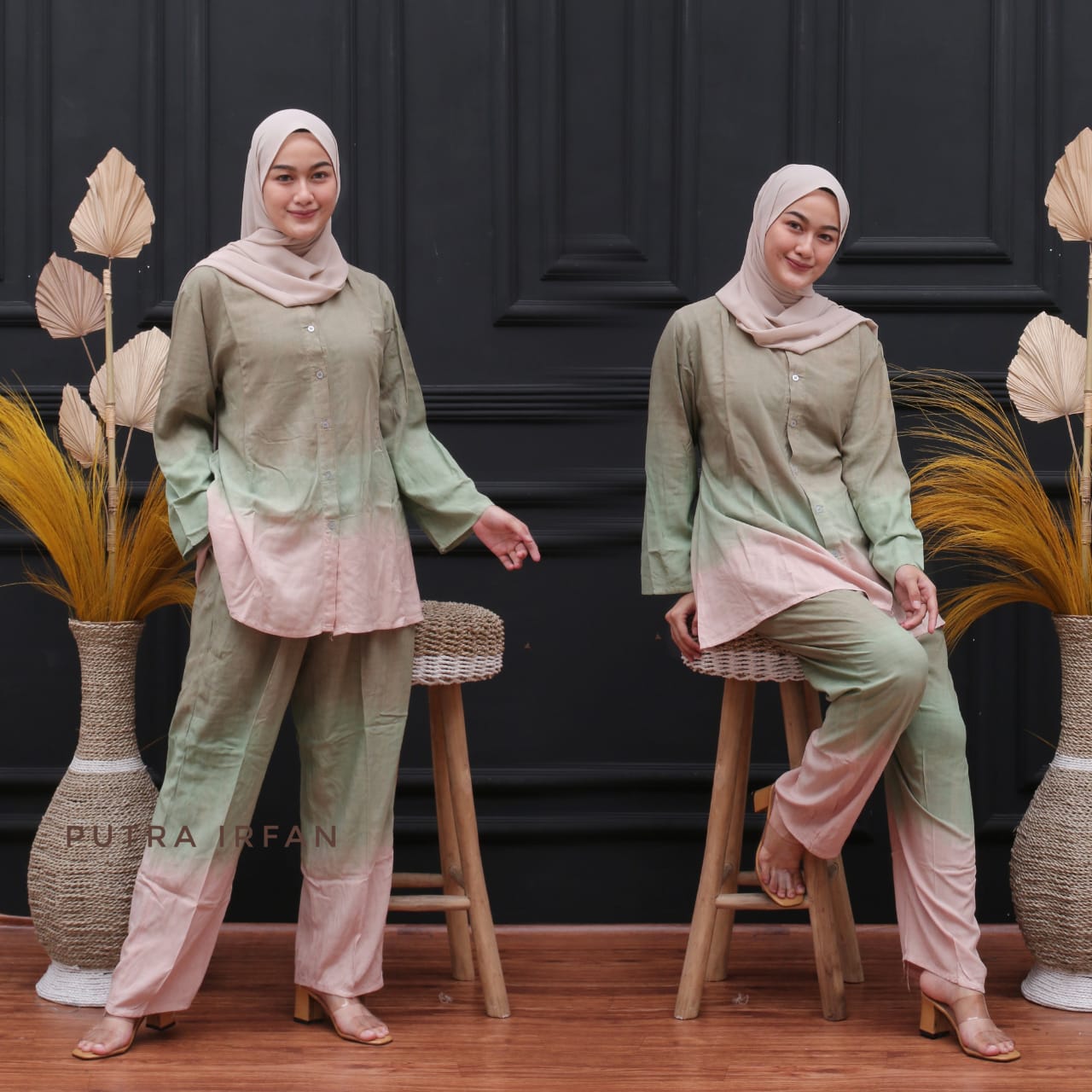 One Set Tie Dye Gradasi Oblong Bahan Rayon Super