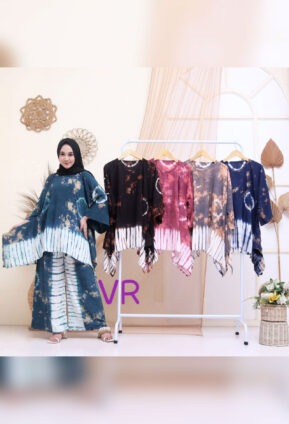 One Set Tie Dye Jumputan Model Sayap Oblong Bahan Santung Tebal