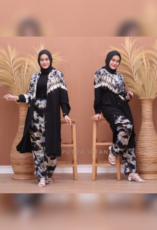 One Set Tunik Tie Dye Gradasi Bahan Rayon Super