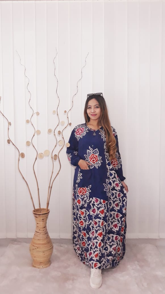 Baju Long Dress Gamis Batik Salma Bahan Santung