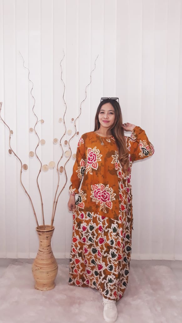 Baju Long Dress Gamis Batik Salma Bahan Santung