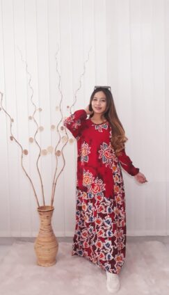 Baju Long Dress Gamis Batik Salma Bahan Santung