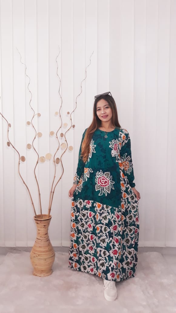 Baju Long Dress Gamis Batik Salma Bahan Santung