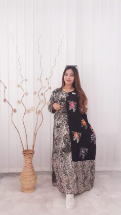 Baju Long Dress Gamis Hitam Kombinasi Batik Rayon
