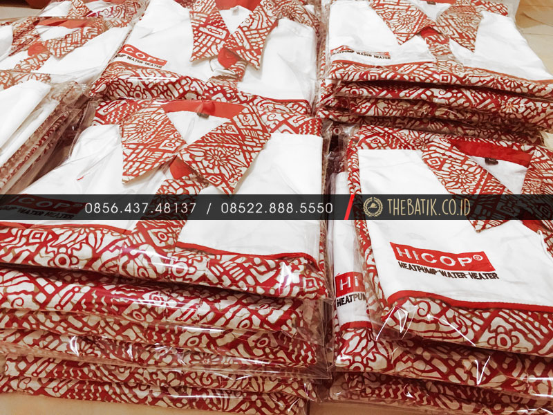 Baju Seragam Batik Kerja Pria Wanita Merah Putih Kombinasi Polos Pesanan HICOP Jakarta