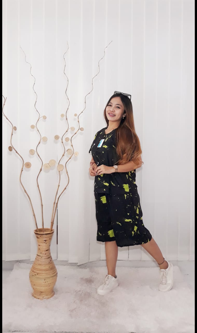 Baju Setelan Pendek Celana Batik Santung Print
