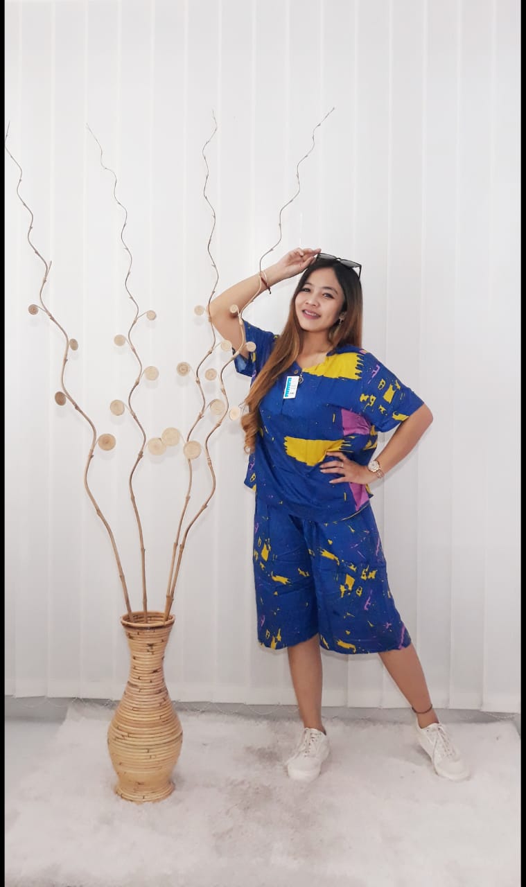 Baju Setelan Pendek Celana Batik Santung Print