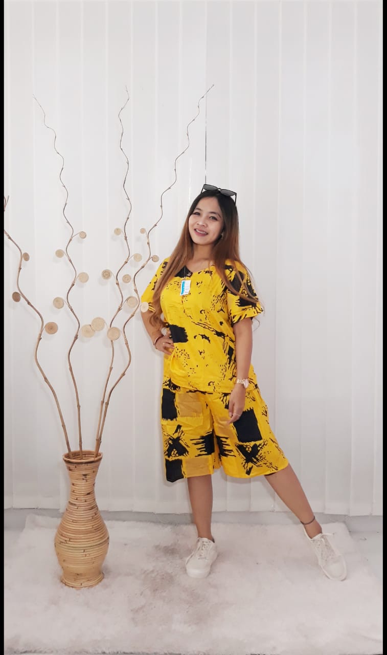 Baju Setelan Pendek Celana Batik Santung Print