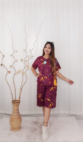 Baju Setelan Pendek Celana Batik Santung Print