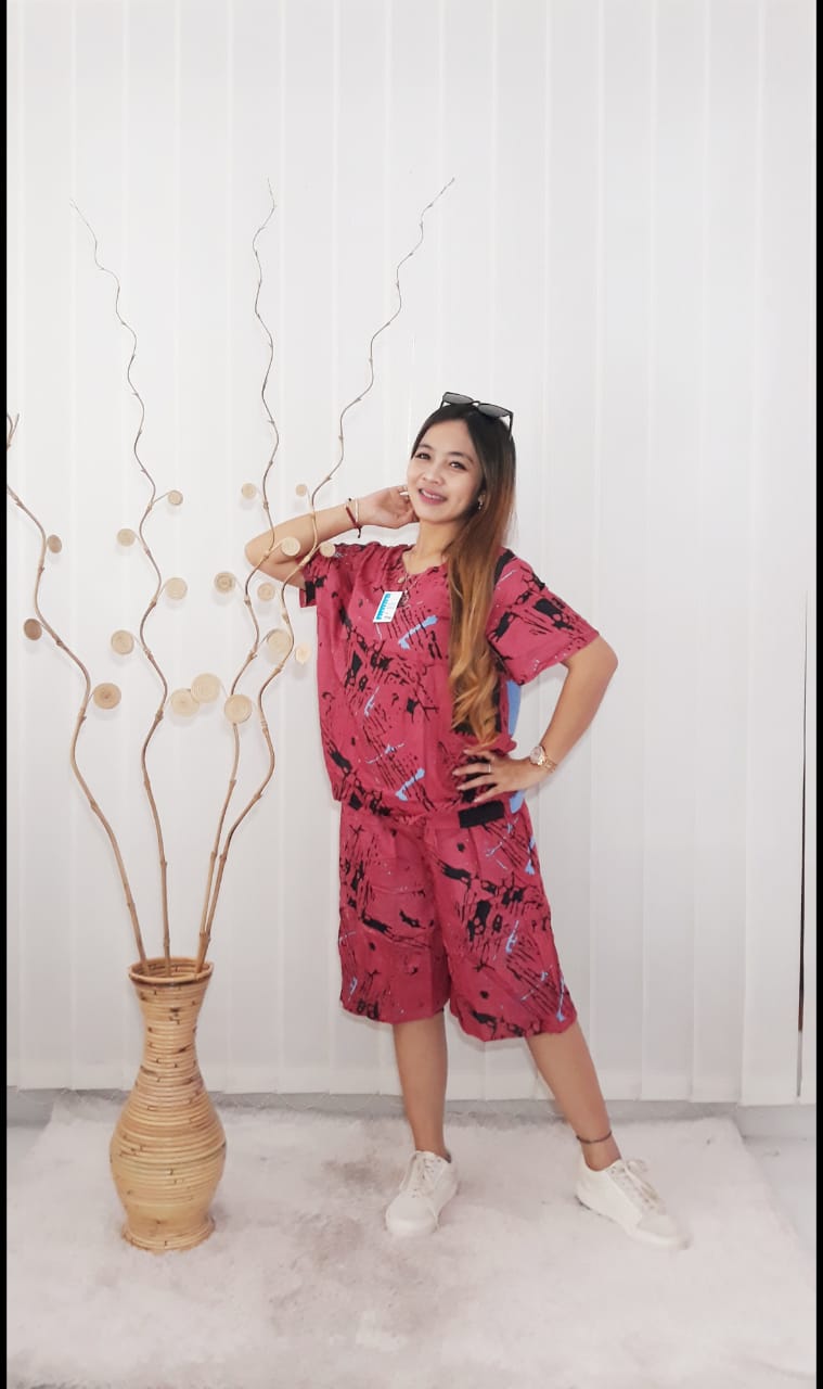 Baju Setelan Pendek Celana Batik Santung Print