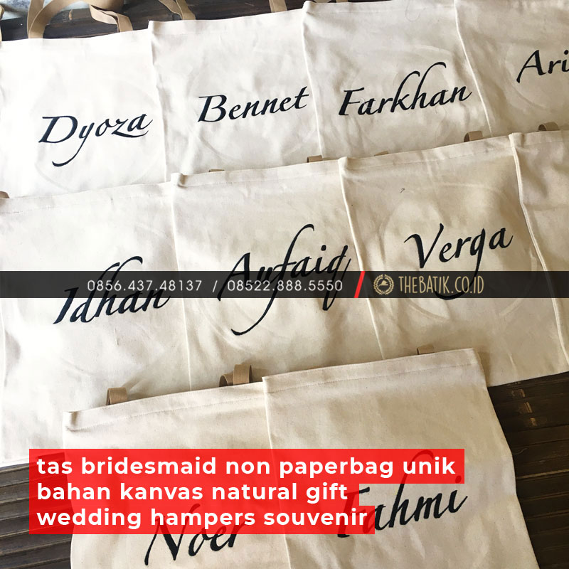 Tas Bridesmaid non Paperbag Unik Bahan Kanvas Natural Gift Wedding Hampers Souvenir