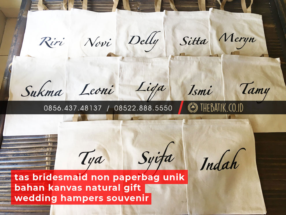 Tas Bridesmaid non Paperbag Unik Bahan Kanvas Natural Gift Wedding Hampers Souvenir